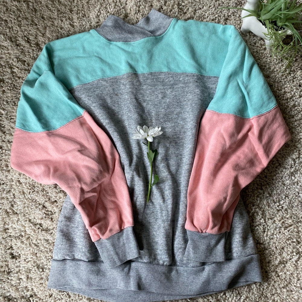 Unique color block retro pastel blue and pink Street skater Rare sweatsh…